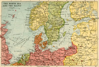 北海とバルト海の地図、c1914、c1920。 作： John Bartholomew and Son