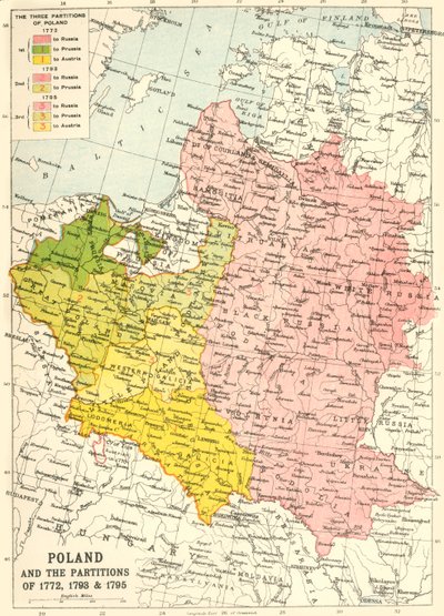 ポーランドと1772年、1793年、1795年のパーティション、c1920。 作： John Bartholomew and Son