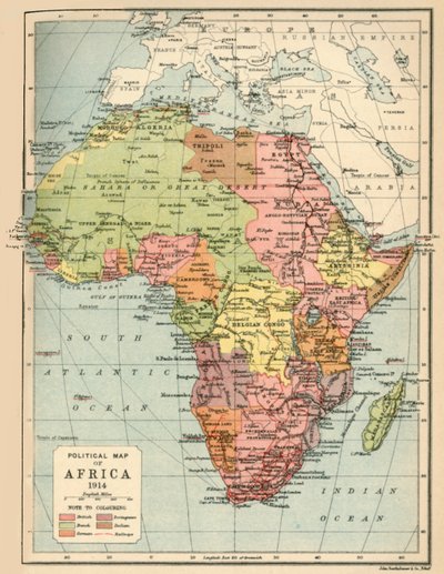 アフリカの政治地図、1914年、1920年。 作： John Bartholomew and Son