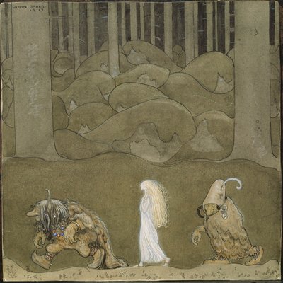 La Princesse et les trolls - The Princess and the Trolls - Bauer, John (1882-1918) - 1913 - Watercolour, Gouache on Paper - 25x25 - Nationalmuseum Stockholm 作： John Bauer