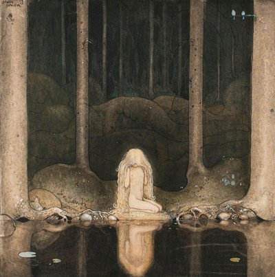 懐かしそうに湖の水を眺めるツブスター姫 作： John Bauer