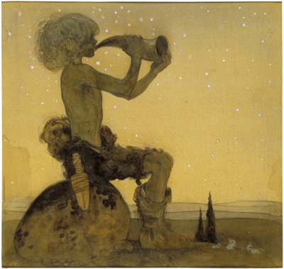 Vill Vallareman, le berger feerique - バウアー、ジョン（1882-1918）の「Vill-Vallareman」。紙に水彩画 作： John Bauer