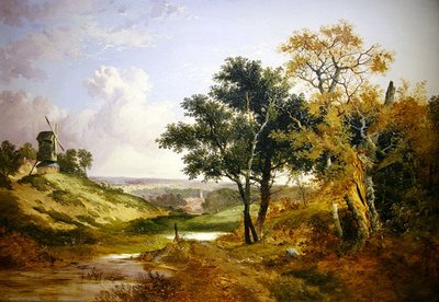 風車のある風景」（油彩・キャンバス） 作： John Berney Ladbrooke