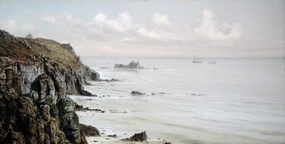 岩の多い海岸線（油彩・ボード） 作： John Brett
