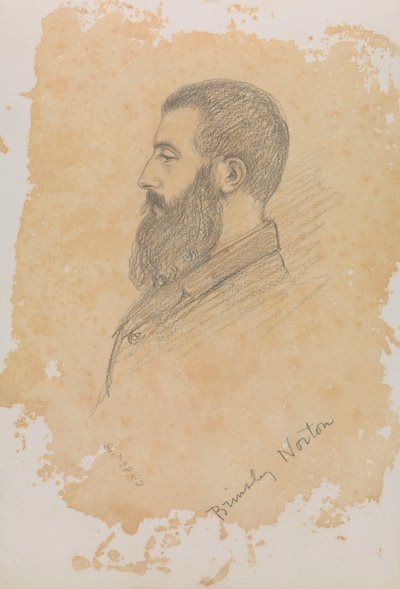 髭を生やした男の肖像スケッチ、「Brinsley Norton」と刻まれている（黒鉛筆） 作： John Brett