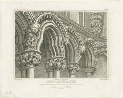 リッチフィールド大聖堂の内部-チャプターハウスのアーチ：エングレーヴィング、nd [c 1819] (プリント) 作： John Britton