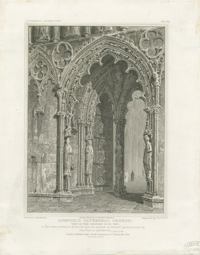 リッチフィールド大聖堂-西戸口：彫刻、nd [c 1820] 作： John Britton