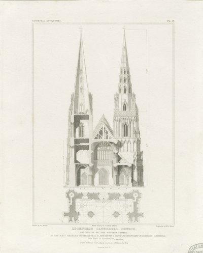 リッチフィールド大聖堂-ウェストフロント：彫刻、nd [c 1819] 作： John Britton