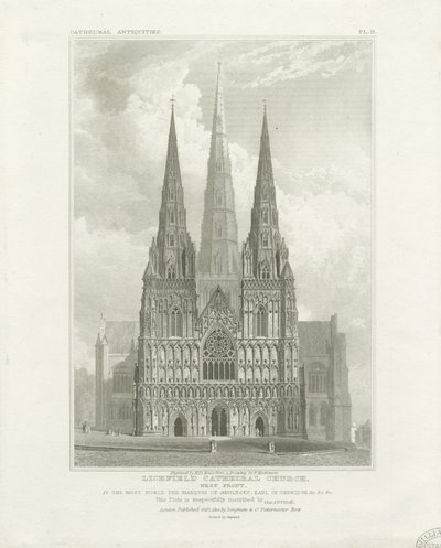 リッチフィールド大聖堂-ウェストフロント：彫刻、nd [c 1820] 作： John Britton