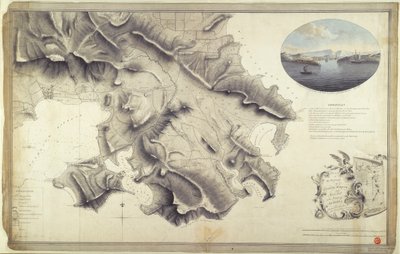 アンティグア島のイングリッシュ・ハーバーとモンクス・ヒル周辺を西インド諸島陸軍の測量・製図技師ジョン・ブラウンが測量・製図した図面。 作： John Brown