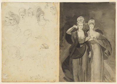 頭のスケッチ、左、2人の女性の右、c。 1770-1775。 作： John Brown