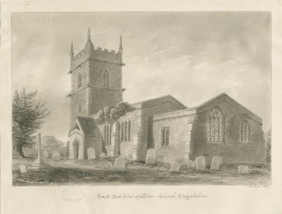 Blore Church：セピア色のデッサン、1839年 作： John Buckler