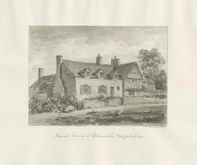 Bloxwich - 古代の家：セピア色の絵 作： John Buckler