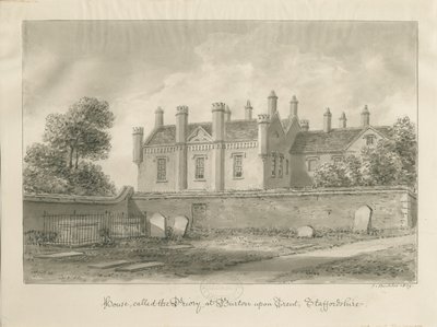 Burton-upon-Trent - Priory House: sepia drawing 作： John Buckler