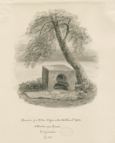 Burton-upon-Trent - 旧教会堂の石棺：セピア色の図面 作： John Buckler