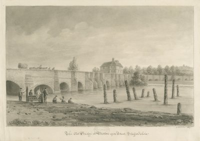 バートンアポントレント橋と町：セピア色の絵、1839年 作： John Buckler