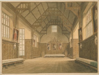 ケンブリッジシャー-トリニティカレッジホール-インテリアビュー、1818年 作： John Buckler