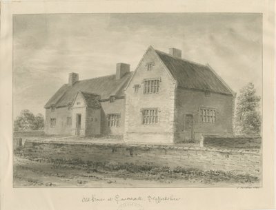 Caverswall Village-Old Houses：セピア色の絵 作： John Buckler