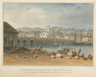 デボンシャー-ビデフォード-橋と町、1827年 作： John Buckler