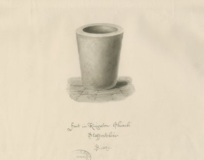 キングストーン教会のフォント：セピア色の描画、1839年 作： John Buckler