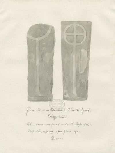 ビダルフ教会墓地の墓石：セピア画 作： John Buckler