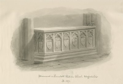 ハムストール・リッドウェア教会-記念碑：セピア色のウォッシュ画、1839年 作： John Buckler