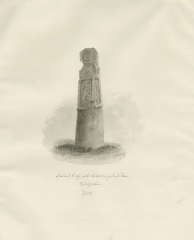 イラム教会-古代の十字架：セピア色の描画 作： John Buckler