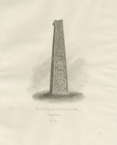 イラム教会-古代の十字架：セピア色の絵、1847年 作： John Buckler