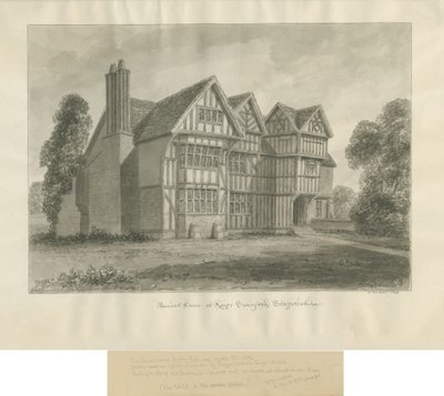 Kingswinford - Bradley Hall：セピア色の絵。 作： John Buckler