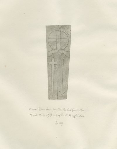 Leek Church - 墓石：セピア画 作： John Buckler