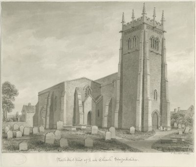 Leek Church：セピア画 作： John Buckler