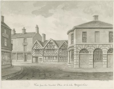 Leek Town - Market Place: Sepia drawing 作： John Buckler