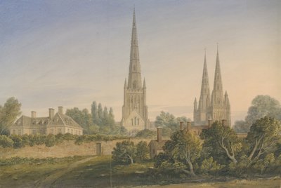リッチフィールド大聖堂-ノースビュー：水彩画、1841年 作： John Buckler