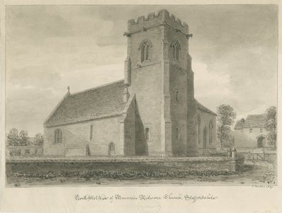 Mavesyn Ridware Church：セピアの絵、1839年 作： John Buckler