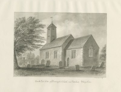 Patshull - Boningale Church：セピア色の水彩画 作： John Buckler
