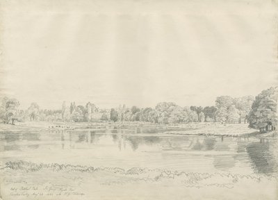 パトシュルハウス-公園とプール：鉛筆画、1820年8月25日 作： John Buckler
