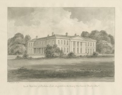 Rolleston Hall：セピア色のデッサン 作： John Buckler