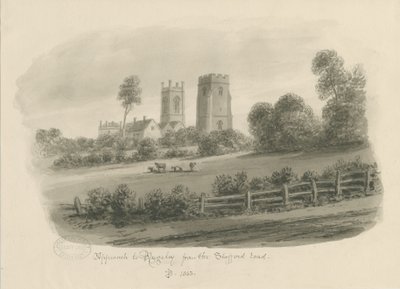 Rugeley Town-スタッフォードロードから：セピア色の描画 作： John Buckler