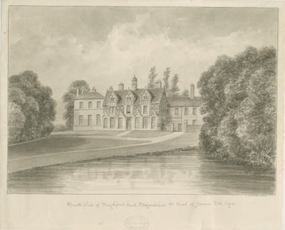Seighford Hall：セピア色の絵 作： John Buckler