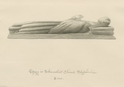 シャレシル教会-モニュメントの彫像［カサンドラ・スウィナートン］：セピア色の水彩画 作： John Buckler