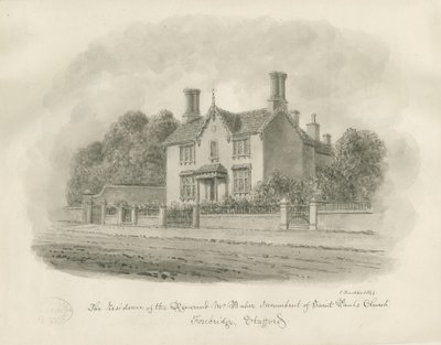 スタッフォード-バベル牧師の住居：セピア画、1844年 作： John Buckler