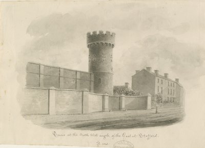 スタッフォード-刑務所の丸い塔：セピア画、1843 作： John Buckler