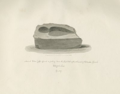 スタンドン教会：古代の石棺：セピア色の絵、1847年 作： John Buckler
