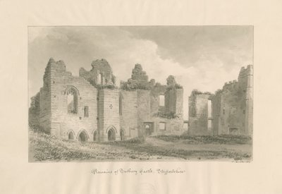 タットベリー城-中庭からの遺跡：セピア色のウォッシュドローイング、1812年 作： John Buckler