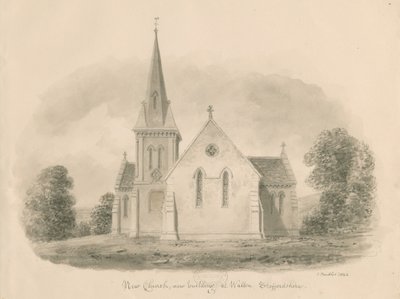 Walton-on-the-Hill Church：セピア色のデッサン、1842年 作： John Buckler