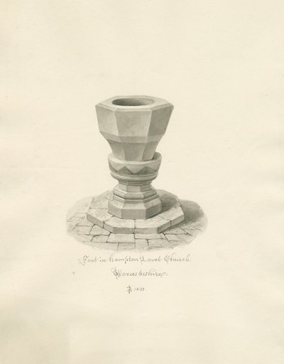 Worcestershire - Hampton Lovett Church - Font: sepia drawing 作： John Buckler