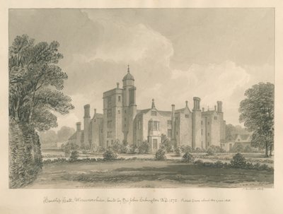 ウスターシャー-ハインドリップホール：セピア画、1833 作： John Buckler
