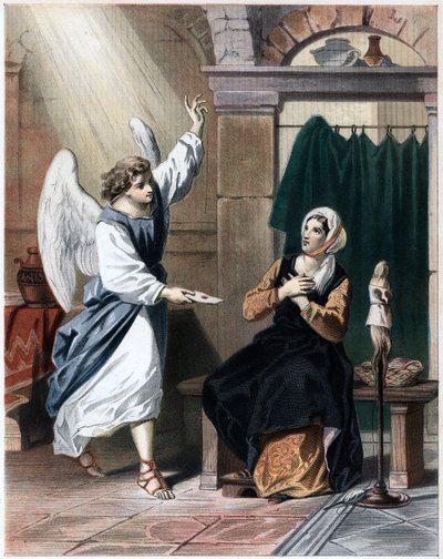 神からクリスティアナに手紙を届ける天使、1850年頃 作： John Bunyan Bristol