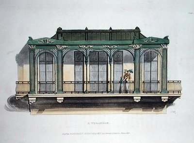 ベランダ（1818年発行のアッカーマンの「芸術のリポジトリ」より）（カラーリトグラフ 作： John Buonarotti Papworth