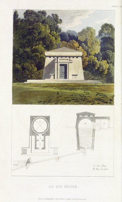 1817年に発表されたアッカーマンの「芸術のリポジトリ」からの氷の家 作： John Buonarotti Papworth